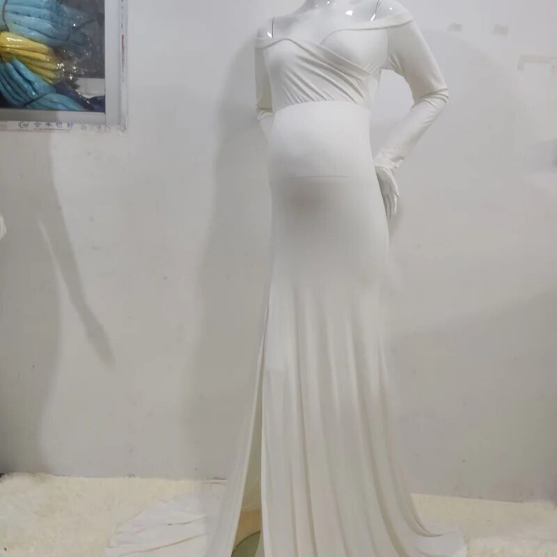 Grūtnieču fotografēšanas apģērbi V veida kakla izgriezuma Grūtnieču kleitas bez pleciem fotosesijai Kleita Baby Shower Sieviešu garā grūtniecības kleita