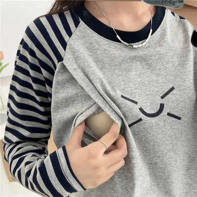 Μακρυμάνικο μπλουζάκι εγκυμοσύνης για θηλάζουσες μητέρες φθινοπωρινά ρούχα για έγκυες γυναίκες 9263