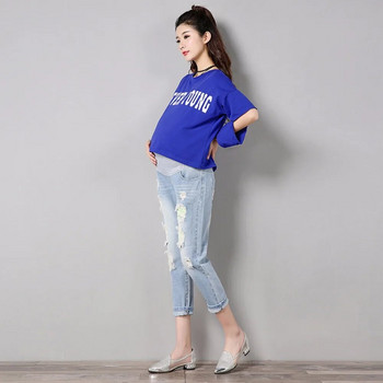 Дънкови панталони за бременни Дишаща дупка Сини памучни дрехи за кърмене Гащеризони Нови панталони Дънки Дрехи за бременни жени