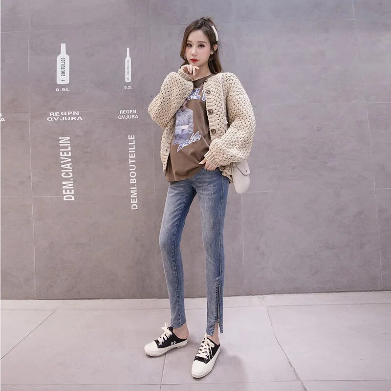 Hlače za trudnice Proljetna i jesenska odjeća elastične force traperice Hlače devetke Traperice za trudnice