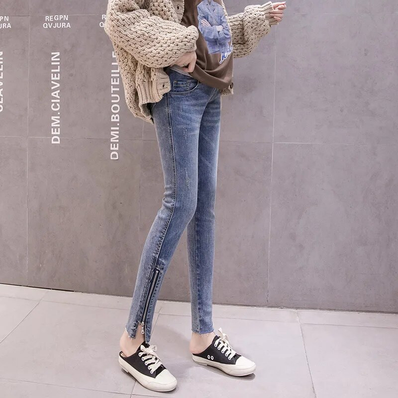 Hlače za trudnice Proljetna i jesenska odjeća elastične force traperice Hlače devetke Traperice za trudnice