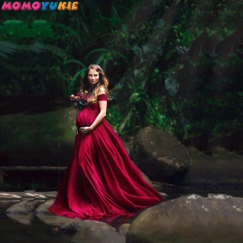 Seksi trudničke haljine za fotografiranje Trudničke haljine Rekviziti za fotografije spuštenih ramena Maxi haljine Odjeća za trudnice