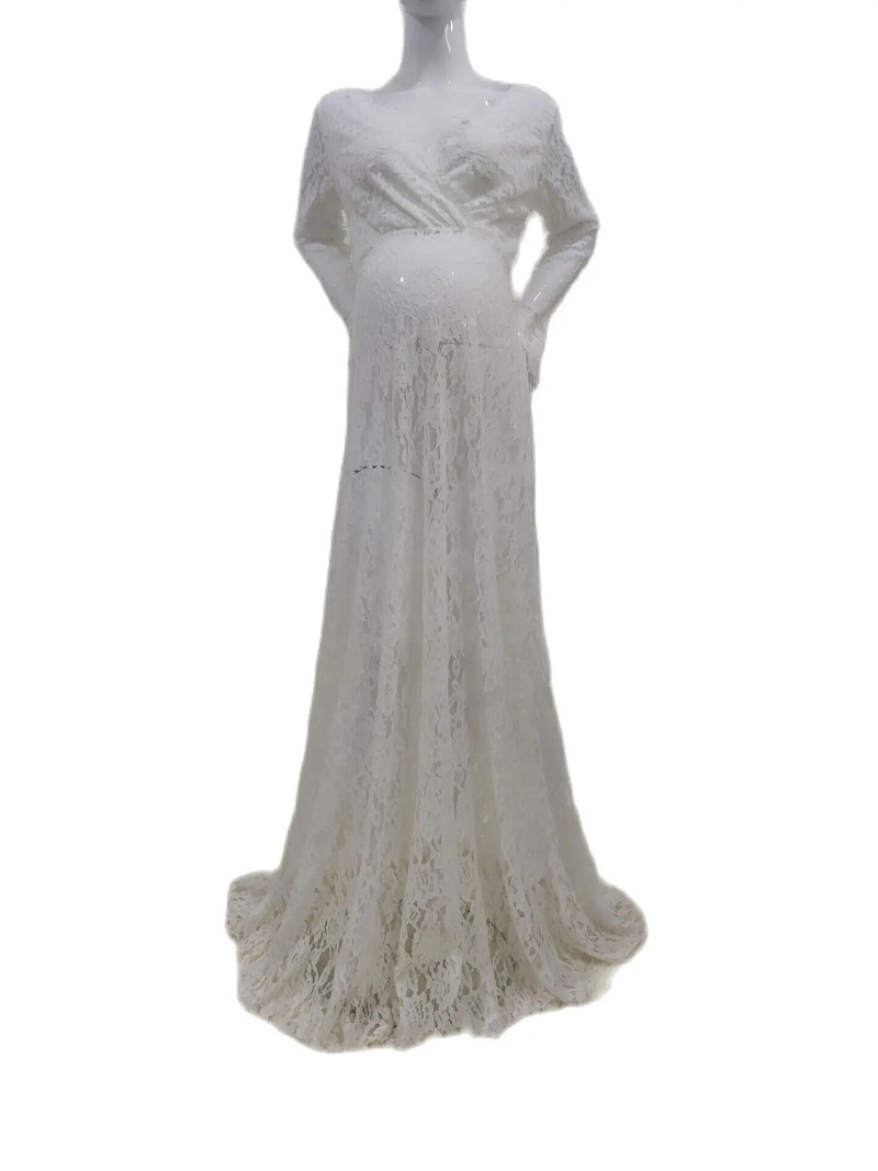 Trudnička seksi čipkasta vjenčanica s V izrezom bez leđa Ljeto za trudnice Otmjeni rekviziti za fotografije Odjeća Maxi haljina