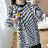 Majica dugih rukava za dojenje sa srednjim prugama s otisnutim smajlićem, široka, slobodno vrijeme, proljeće za trudnice, dugih rukava 8595