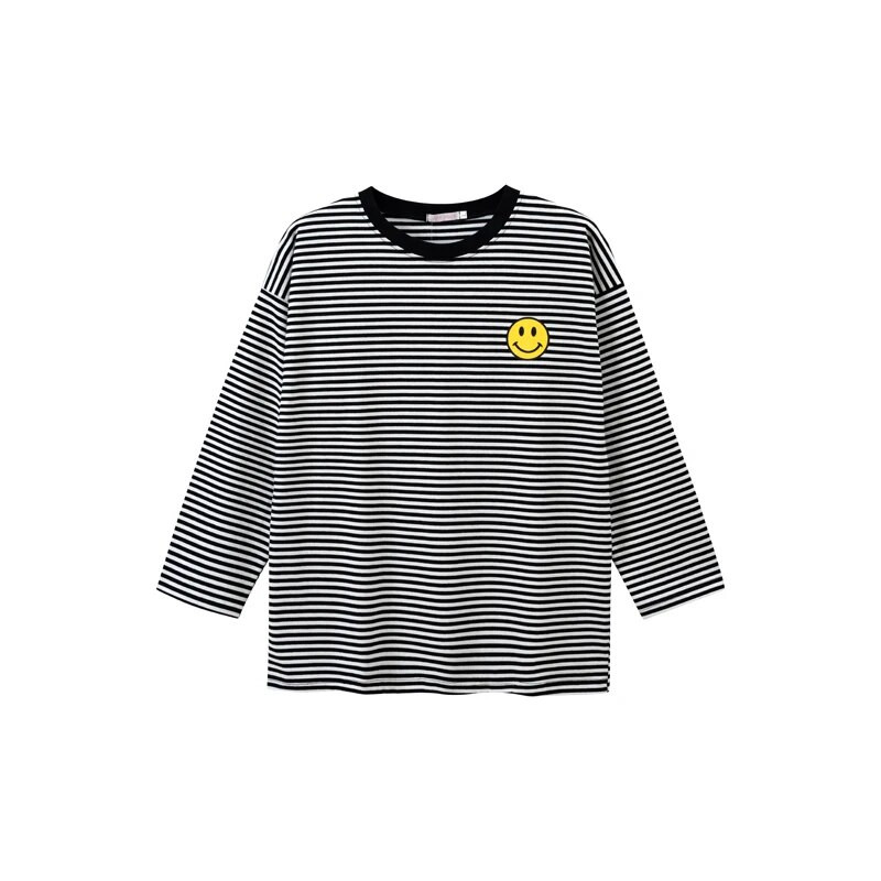 Majica dugih rukava za dojenje sa srednjim prugama s otisnutim smajlićem, široka, slobodno vrijeme, proljeće za trudnice, dugih rukava 8595