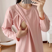 Keskmise pikkusega T-särk rasedatele ühevärvilised pikkade varrukatega rinnaga toitmise riided 95% puuvill kõrge kvaliteediga 6092B