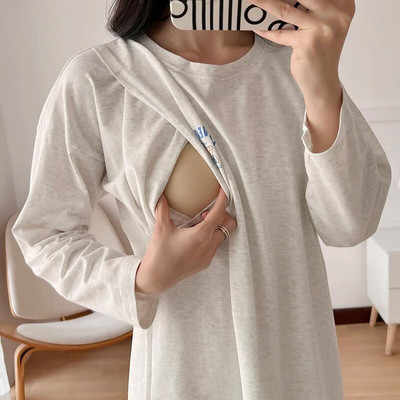 Keskmise pikkusega T-särk rasedatele ühevärvilised pikkade varrukatega rinnaga toitmise riided 95% puuvill kõrge kvaliteediga 6092B