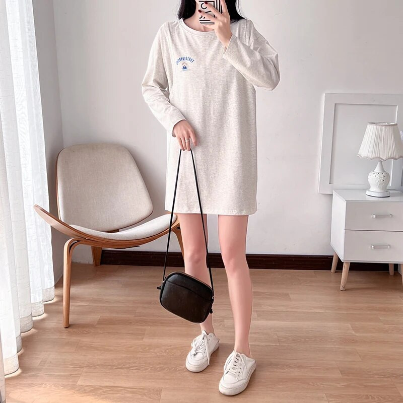 Keskmise pikkusega T-särk rasedatele ühevärvilised pikkade varrukatega rinnaga toitmise riided 95% puuvill kõrge kvaliteediga 6092B