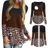 Női blúz kismama női hosszú ujjú leopárdmintás szoptató felsők póló Szoptató anya terhes alkalmi blúz ingek