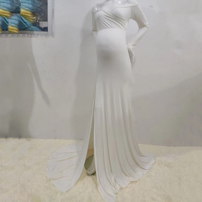 Σέξι φορέματα εγκυμοσύνης χωρίς ώμους για φωτογράφιση μάξι φόρεμα σε σπαστές πλευρές έγκυες γυναίκες Φόρεμα μακράς εγκυμοσύνης