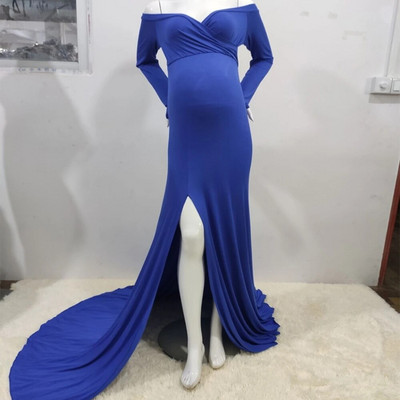 Σέξι φορέματα εγκυμοσύνης χωρίς ώμους για φωτογράφιση μάξι φόρεμα σε σπαστές πλευρές έγκυες γυναίκες Φόρεμα μακράς εγκυμοσύνης