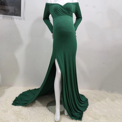 Σέξι φορέματα εγκυμοσύνης χωρίς ώμους για φωτογράφιση μάξι φόρεμα σε σπαστές πλευρές έγκυες γυναίκες Φόρεμα μακράς εγκυμοσύνης