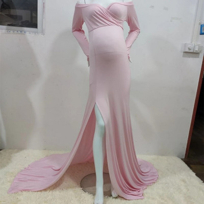 Σέξι φορέματα εγκυμοσύνης χωρίς ώμους για φωτογράφιση μάξι φόρεμα σε σπαστές πλευρές έγκυες γυναίκες Φόρεμα μακράς εγκυμοσύνης