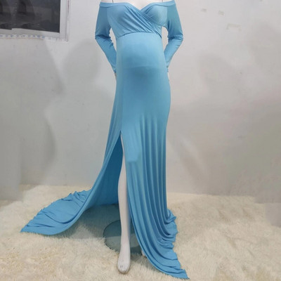 Σέξι φορέματα εγκυμοσύνης χωρίς ώμους για φωτογράφιση μάξι φόρεμα σε σπαστές πλευρές έγκυες γυναίκες Φόρεμα μακράς εγκυμοσύνης