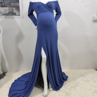 Σέξι φορέματα εγκυμοσύνης χωρίς ώμους για φωτογράφιση μάξι φόρεμα σε σπαστές πλευρές έγκυες γυναίκες Φόρεμα μακράς εγκυμοσύνης