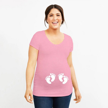 Twins Footprint Maternity Plus Size Tees Μπλουζάκια καλοκαιρινά μπλουζάκια εγκυμοσύνης με κοντό μανίκι Casual αστεία ρούχα εγκυμοσύνης