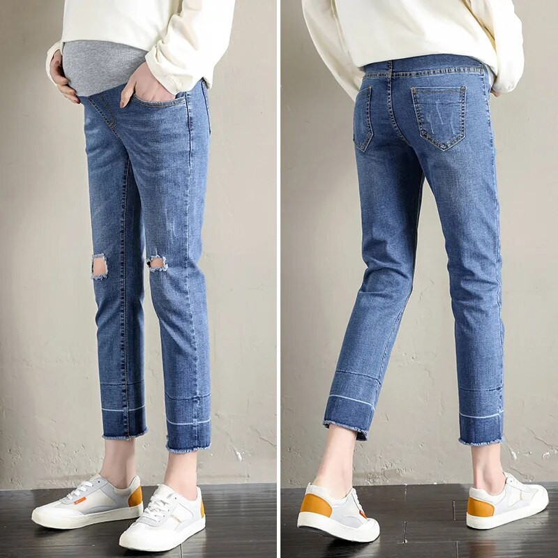 Lyukas farmer kismama farmerek terhes nőknek nadrágok egyenes szoptatós farmernadrág terhes nadrág Gravidas kismama ruhák tavasz