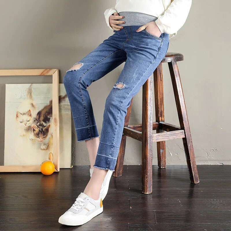 Lyukas farmer kismama farmerek terhes nőknek nadrágok egyenes szoptatós farmernadrág terhes nadrág Gravidas kismama ruhák tavasz