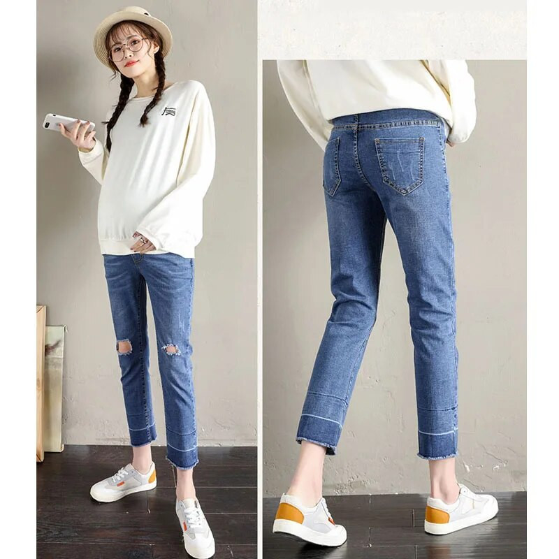 Lyukas farmer kismama farmerek terhes nőknek nadrágok egyenes szoptatós farmernadrág terhes nadrág Gravidas kismama ruhák tavasz