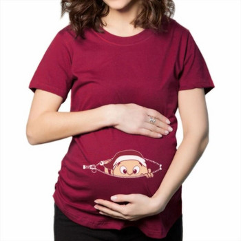 Gravida Blousing Свободни дрехи Удобна тениска за бременни Тениски за бременни жени О-образно деколте Дълги тениски за бременност