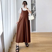 Summer Preppy Style Ολόσωμες φόρμες εγκυμοσύνης Plus Size Καφέ Ρόμπερες εγκυμοσύνης Μόδα μακριά φαρδιά πόδια Φόρμες εγκύου