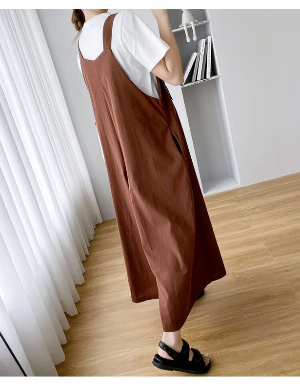 Summer Preppy Style Ολόσωμες φόρμες εγκυμοσύνης Plus Size Καφέ Ρόμπερες εγκυμοσύνης Μόδα μακριά φαρδιά πόδια Φόρμες εγκύου