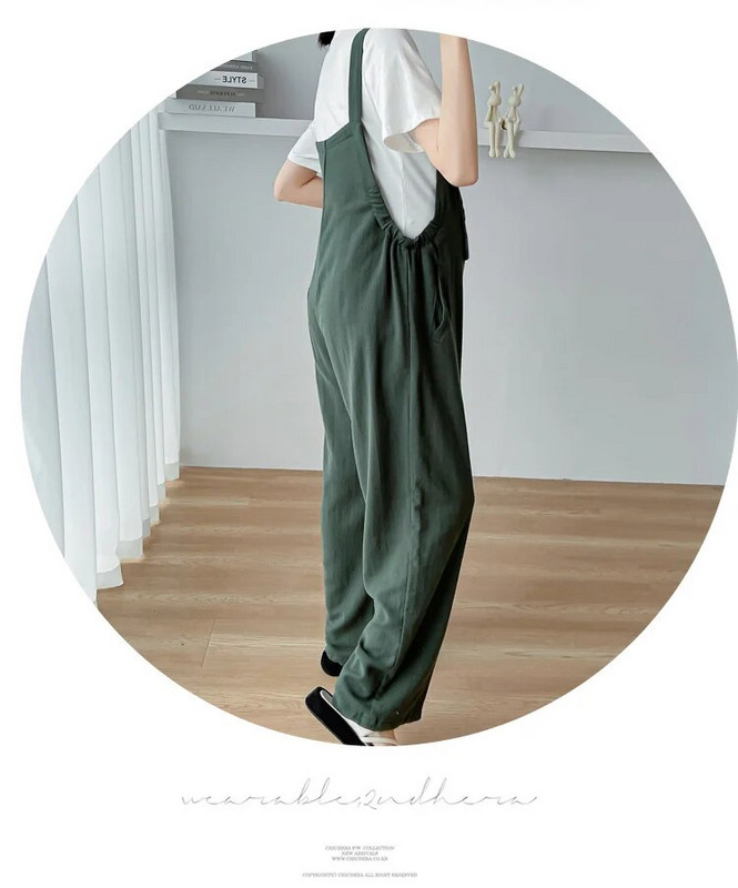 Πράσινες φόρμες εγκυμοσύνης Καλοκαιρινό Preppy Style Έγκυος Long Loose Rompers εγκυμοσύνης Παντελόνι εγκυμοσύνης Μήκος στο πάτωμα