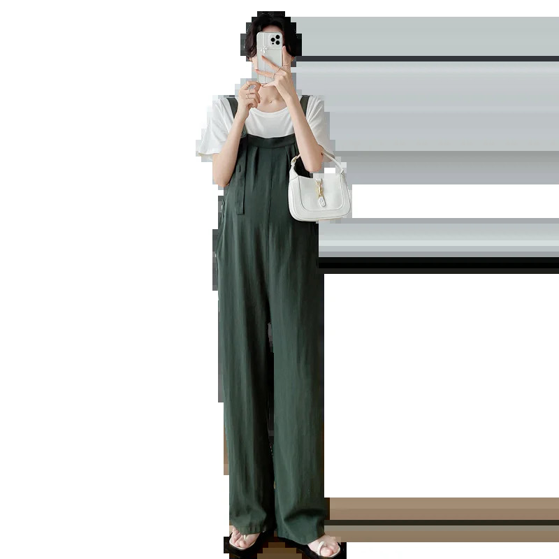 Πράσινες φόρμες εγκυμοσύνης Καλοκαιρινό Preppy Style Έγκυος Long Loose Rompers εγκυμοσύνης Παντελόνι εγκυμοσύνης Μήκος στο πάτωμα