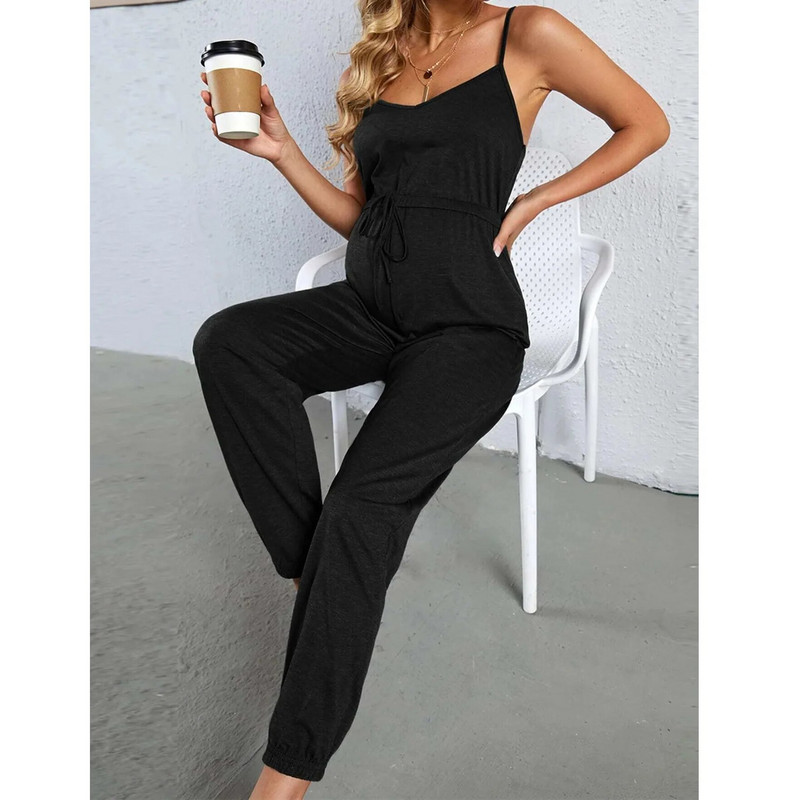 2023 m. vasaros kombinezonas nėščioms moterims Solid Premama Bodysuit spagečių dirželiu kombinezonai V kaklo šliaužtinukai nėščiosioms