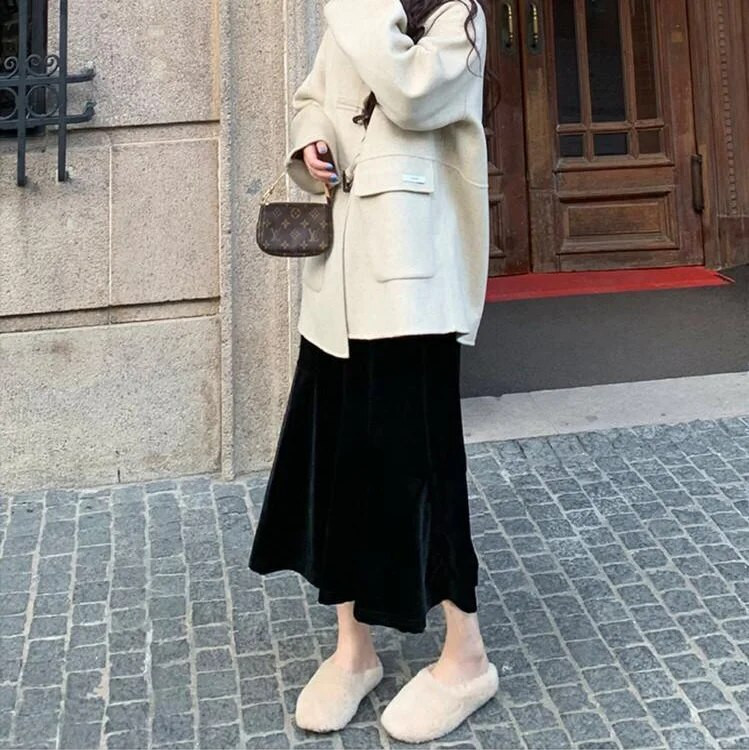 Zimska topla suknja za trudnice, duge modne plisirane baršunaste suknje za trudnice, velika trudnička suknja