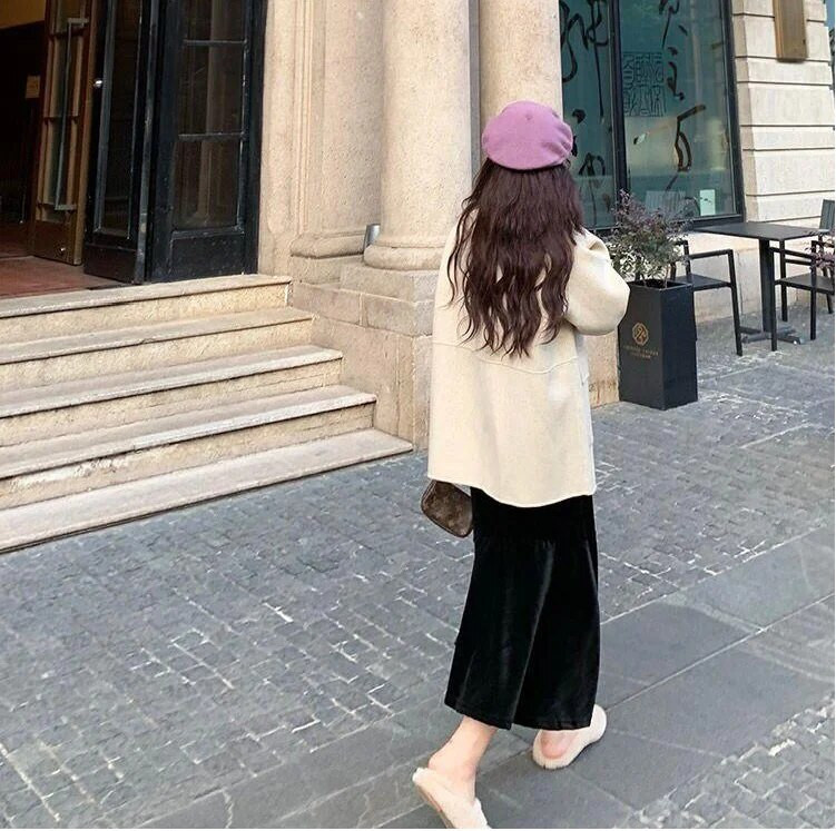 Zimska topla suknja za trudnice, duge modne plisirane baršunaste suknje za trudnice, velika trudnička suknja