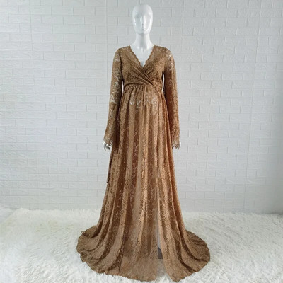 Boho stila grūtnieču fotografēšanas kleitas sāni, izgrieztas, izgrieztas mežģīnes grūtniecei, gara kleita fotografēšanai ar piedurknēm