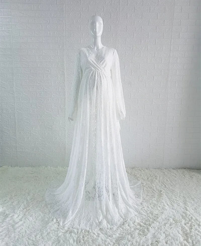 Boho stila grūtnieču fotografēšanas kleitas sāni, izgrieztas, izgrieztas mežģīnes grūtniecei, gara kleita fotografēšanai ar piedurknēm