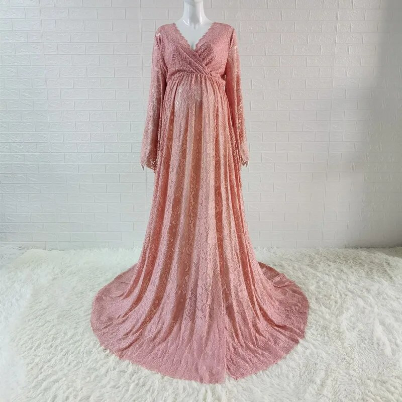 Boho stila grūtnieču fotografēšanas kleitas sāni, izgrieztas, izgrieztas mežģīnes grūtniecei, gara kleita fotografēšanai ar piedurknēm