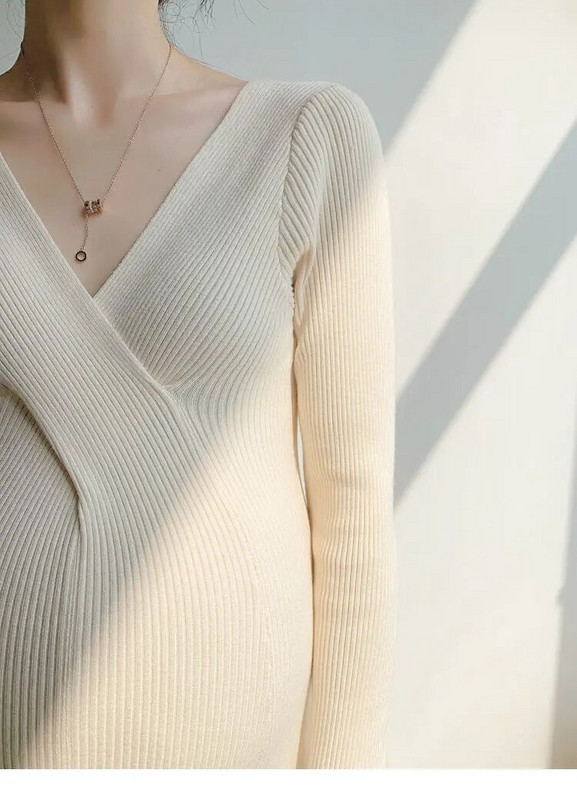 Haljina za trudnice Topla jesensko-zimska pletena džemper haljina Odjeća za trudnice Elegantna jesenska džemper haljina za trudnice