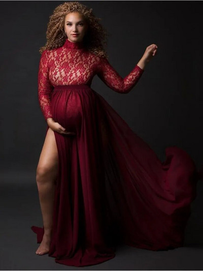 Raseduse pool lõhestatud pitskleit rasedatele naistele rasedate kleit, 2-osaline komplekt, fotosessioon fotograafia rekvisiidid, rõivad