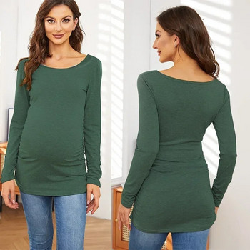Дамски блузи за бременни с дълги ръкави, горнища с ласкателни странични блузи, дрехи за бременни, тениска за бременни