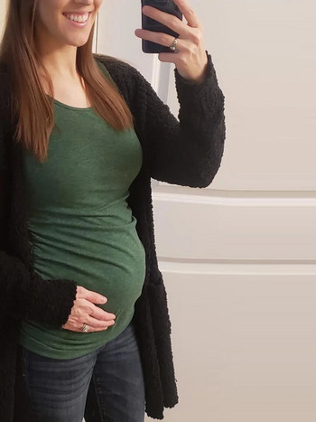 Γυναικείες μπλούζες εγκυμοσύνης μακρυμάνικο μπλούζες εγκυμοσύνης κολακευτικές πλευρές Ruching ρούχα εγκυμοσύνης T-shirt εγκυμοσύνης