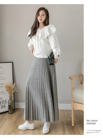 2022. gada ziemas lielizmēra svārki grūtniecēm, adāmi kroku svārki ar augstu vidukli, liela apakšmala.