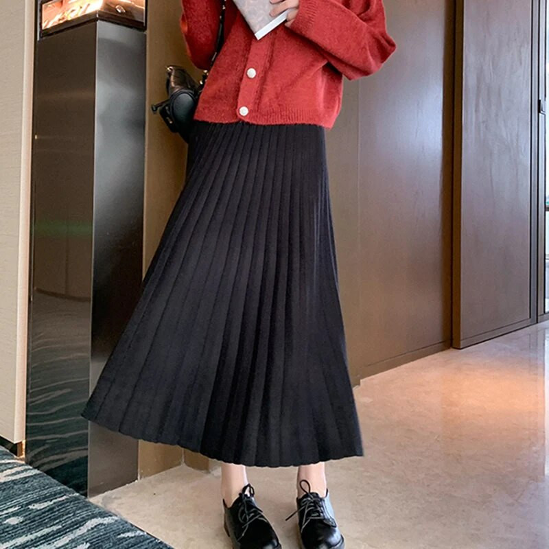 2022. gada ziemas lielizmēra svārki grūtniecēm, adāmi kroku svārki ar augstu vidukli, liela apakšmala.