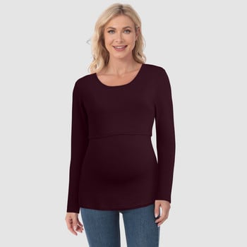 Μαμάδες Φθινοπωρινά μακρυμάνικα ρούχα εγκυμοσύνης Μπλουζάκια θηλασμού για έγκυες μονόχρωμα μπλουζάκια θηλασμού 2023