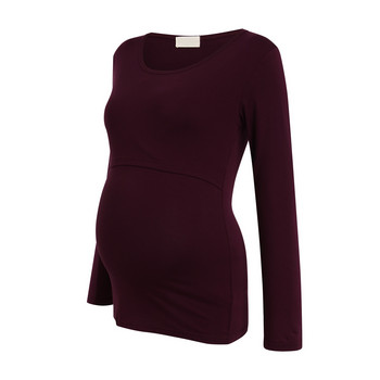 Есенни дрехи за майки с дълъг ръкав за майки Горнища за кърмене за бременни жени Едноцветна тениска за кърмене 2023 г. Тениски