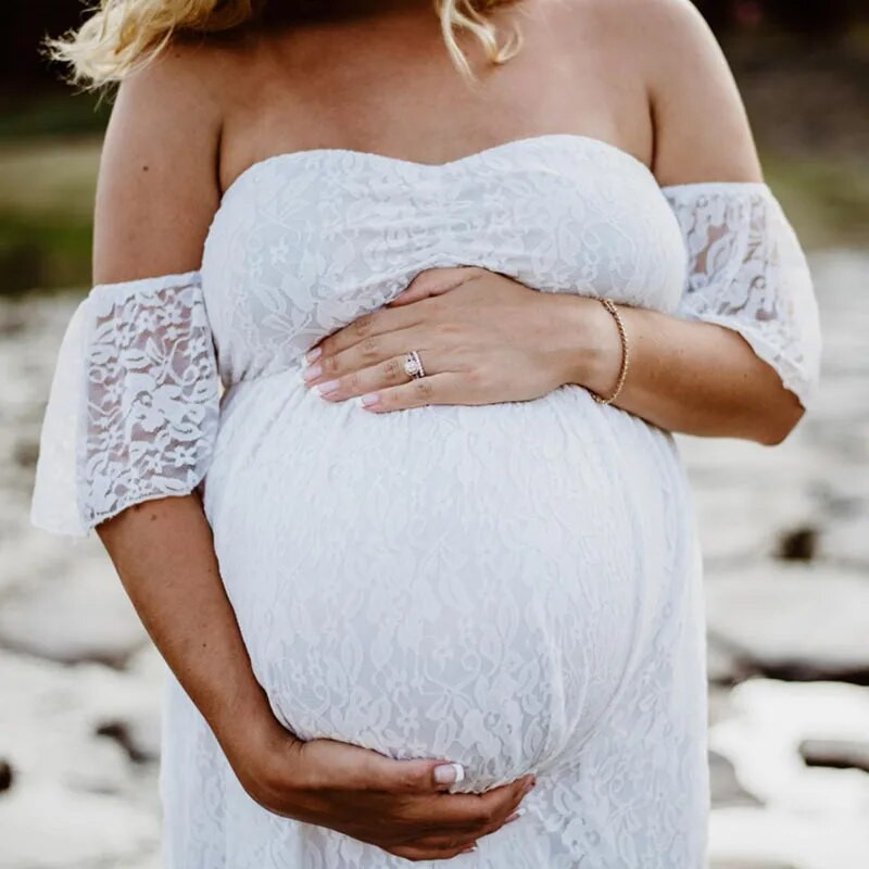 Vasaras grūtnieču kāzu kleitu fotografēšana Fotoattēli Apģērbi Grūtniecēm Grūtniecība No pleciem Mežģīņu ballīte Svinīga vakara Vestidos