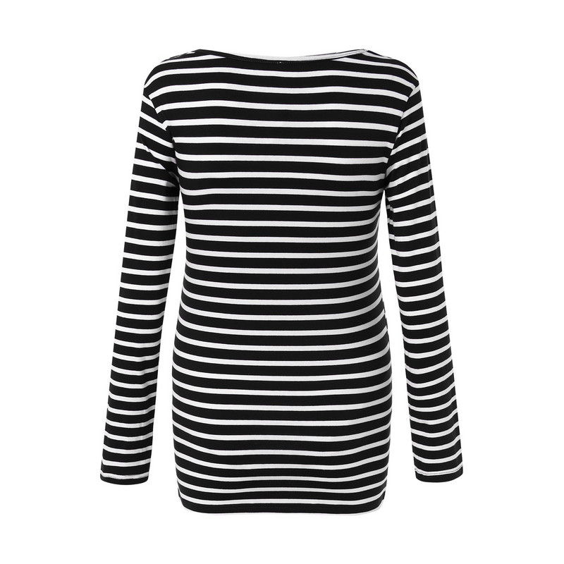 Svītraini grūtnieču T-krekli ar garām piedurknēm, barojot bērnu ar krūti Apģērbi grūtniecēm Kokvilnas pēcdzemdību T-krekli Grūtniecības T krekls