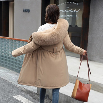 Χειμωνιάτικο νέο μεσαίο βαμβακερό ρούχο για έγκυες γυναίκες Μεγάλο γούνινο γιακά συν βελούδινο χοντρό τζάκετ Γυναικείο ανεμοθραύστη