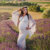 Φόρεμα εγκυμοσύνης με φουσκωτό μανίκι Δαντελένιο φόρεμα για φωτογραφία εγκυμοσύνης Ρούχα φωτογράφιση ουρά μάξι φόρεμα για έγκυες γυναίκες Καλοκαίρι