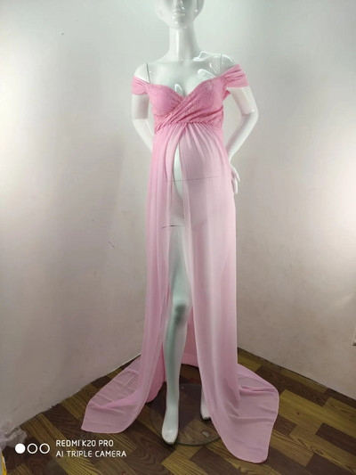 Grūtnieču garās kleitas Sexy Photography Rekvizīti Grūtniecēm Melnbalts Mīksts Mežģīņu Šifons Grūtniecības Maxi Kleita