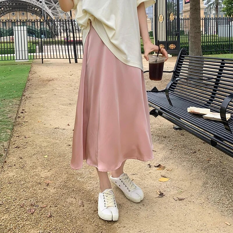 Trudničke suknje s visokim strukom, jednobojne, proljeće, ljeto, trudničke suknje A-kroja do gležnja, dugačka opuštena suknja na trbuhu