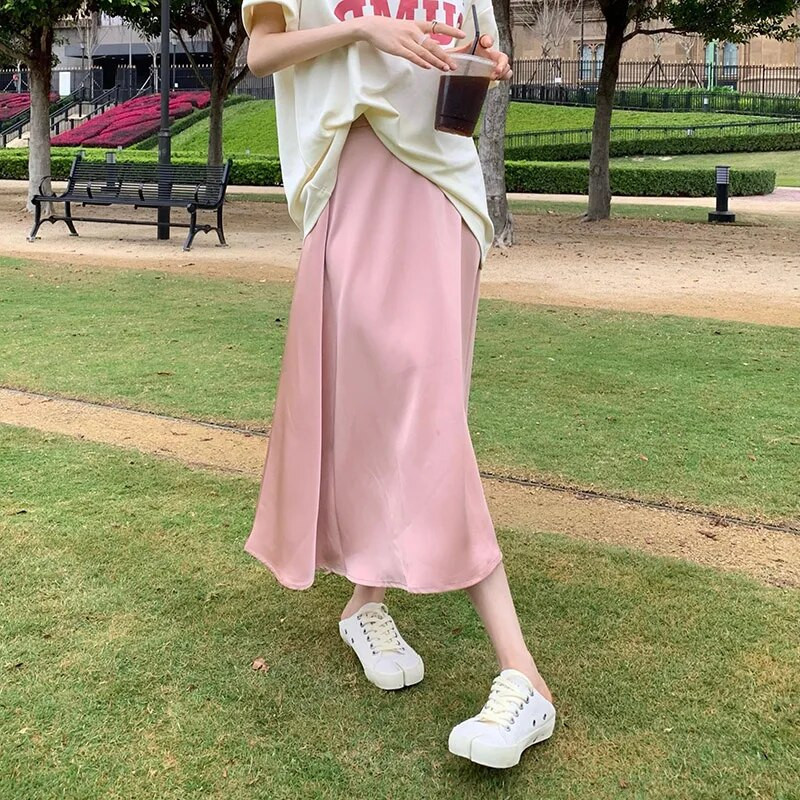 Trudničke suknje s visokim strukom, jednobojne, proljeće, ljeto, trudničke suknje A-kroja do gležnja, dugačka opuštena suknja na trbuhu