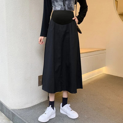 Φθινόπωρο Έγκυος Ολόκληρες Φούστες Ψηλόμεσες Έγκυες Φούστες Α-Line Preppy Style Ομπρέλα εγκυμοσύνης Μαύρο χακί